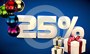 3d illustration of Christmas sale 25 percent discount