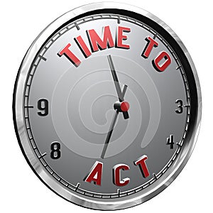 3D Illustration Clock Face with text Time To Act