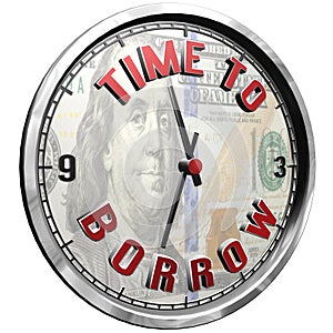 3D Illustration Clock Face with text Time To Borrow
