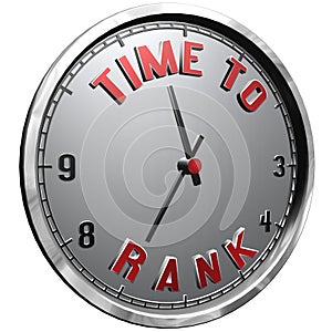 3D Illustration Clock Face with text Time To Rank