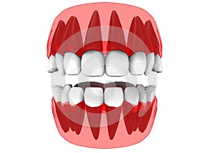 3d illustration of closed gum with teeth and tongue.