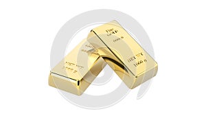 3D illustration closeup isolated shiny group of two gold bars