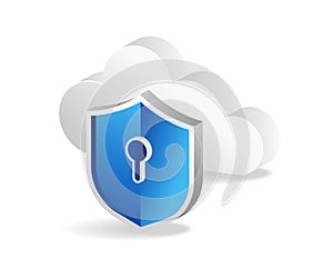 3d illustration of cloud server safety shield concept