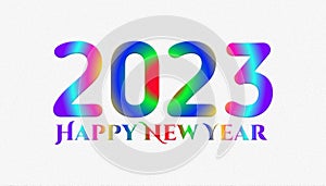 3D illustration colorful 2023 Happy New Year congrats. White backdrop. Abstract isolated graphic design template