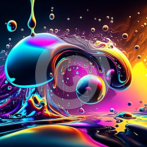 3D illustration of a colorful abstract background with a splash of water. AI Generated