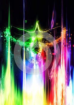 3d illustration of a colorful abstract bird flapping its wings in the dark