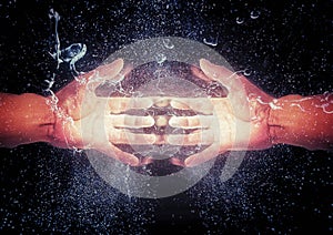 3d illustration compositing the effect of water on the gesture of reaching out