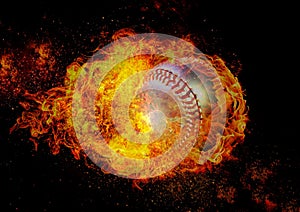 3d illustration compositing flame effect on baseball