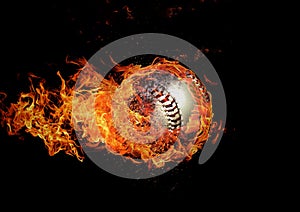 3d illustration compositing flame effect on baseball