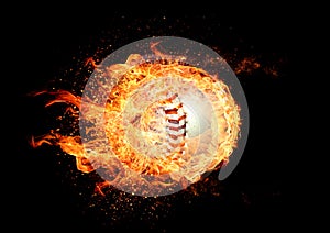 3d illustration compositing flame effect on baseball