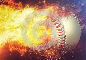 3d illustration compositing flame effect on baseball