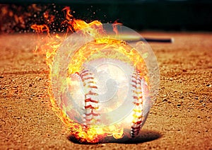 3d illustration compositing flame effect on baseball