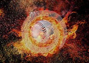 3d illustration compositing flame effect on baseball