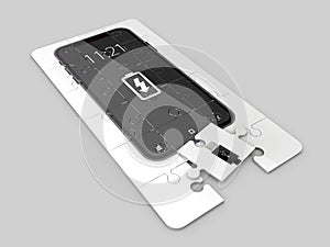 3D Illustration of concept with charging smartphone puzzle