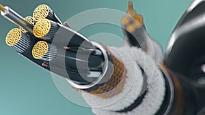 3d illustration, concept of fiber optic cable on a colored background. Future cable technology. Detailed curved cable in