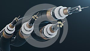 3d illustration, concept of fiber optic cable on a colored background. Future cable technology. Detailed curved cable in