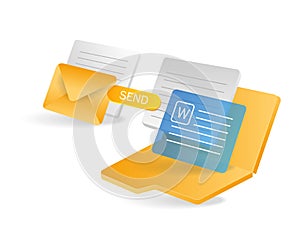 3d illustration of the concept of sending data to a folder