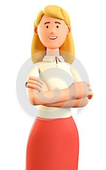 3D illustration of confident beautiful blonde woman with crossed arms. Close up portrait of attractive businesswoman