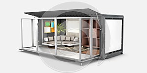 3d Illustration of Container House. Reuse Container for livingroom.