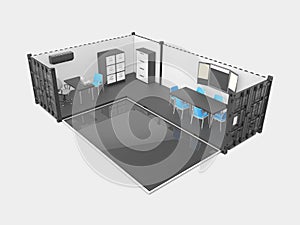 3d Illustration of Converted old shipping container, isolated gray