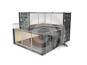 3d Illustration of Converted old shipping container into office, isolated gray