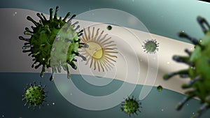 3D illustration coronavirus over Argentinian flag. Argentine Covid 19 virus