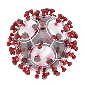 3D illustration of the coronavirus sars-cov-2 and a soccer ball