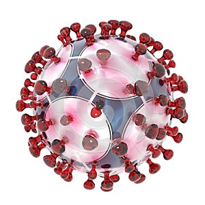 3D illustration of the coronavirus sars-cov-2 and a soccer ball