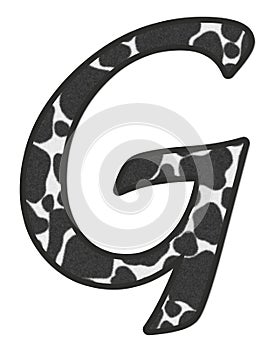 3D illustration Cow Black and white print letter G, animal skin fur decorative character G, Bull or Ox pattern isolate in white