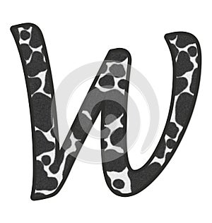 3D illustration Cow Black and white print letter W, animal skin fur decorative character W, Bull or Ox pattern isolate in white