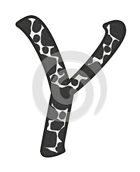 3D illustration Cow Black and white print letter Y, animal skin fur decorative character Y, Bull or Ox pattern isolate in white