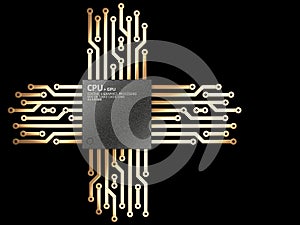 3d illustration of cpu chip central processor unit with contacts