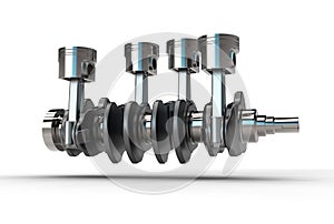 3d illustration of crankshaft with engine pistons