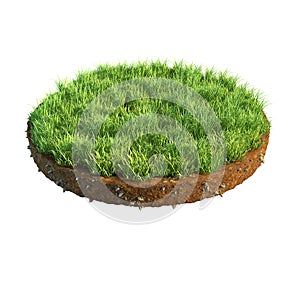 3d illustration of cross section of ground with grass isolated on white