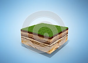 3d illustration of cross section of ground with grass o