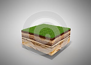 3d illustration of cross section of ground with grass o