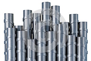 3D illustration of curved reinforcements bunch of steel TMT bar close up. Isolated 3d render