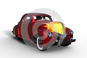 3D illustration of a customised old vintage American car isolated on white