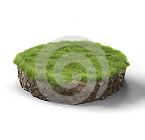 3d illustration with cut of the ground and the beautiful grass and rocks.