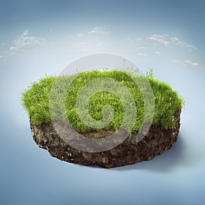 3d illustration with cut of the ground and the beautiful grass and rocks.