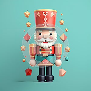 3D illustration of a cute Christmas Nutcracker soldier doll, decorative figurine for Christmas.