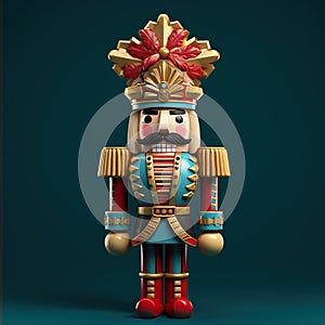 3D illustration of a cute Christmas Nutcracker soldier doll, decorative figurine for Christmas.