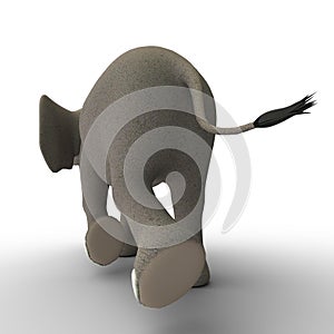 3D-illustration of a cute and funny adult cartoon elephant going home