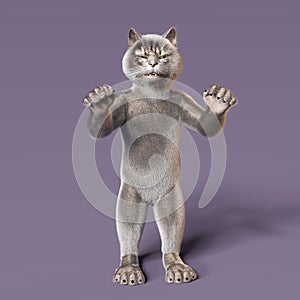 3D-illustration of a cute and funny cartoon cat scaring