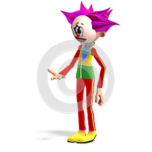 3D-illustration of a cute and funny cartoon clown is frightened