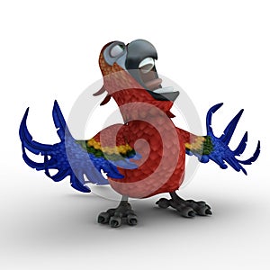 3D-illustration of a cute and funny cursing cartoon parrot