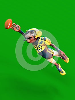 3D-illustration of a cute and funny human cartoon monkey animal as an american football player