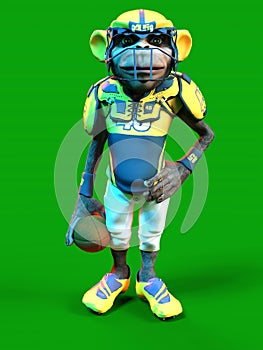 3D-illustration of a cute and funny human cartoon monkey animal as an american football player
