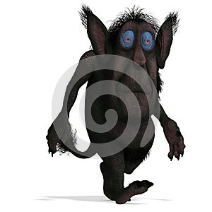 3D-illustration of a cute and funny sleepy cartoon troll over white