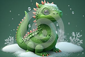 3D illustration of a cute little green six-legged dragon. Symbol of Chinese New Year